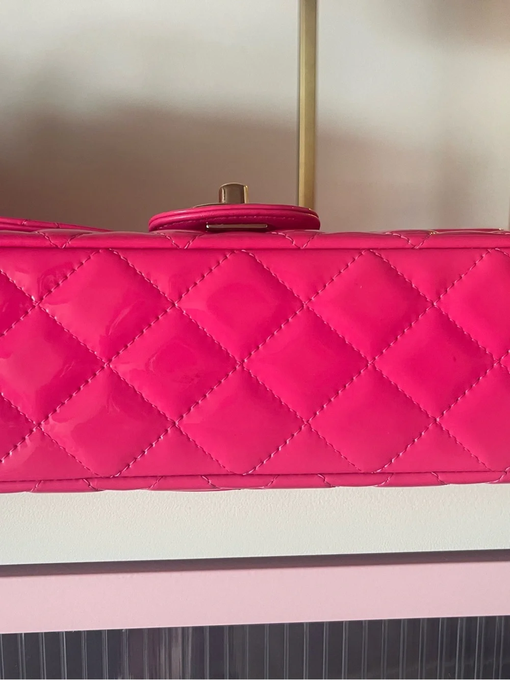 CHANEL Quilted Patent Flap Bag — Bright Pink with Gold Hardware
